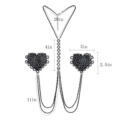 Rhinestone Decorative Nipple Pasties Women's Sexy Choker Collar Body Chain Silicone Self-Adhesive Reusable Nipple Cover Stickers