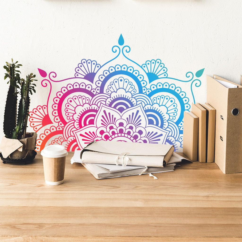 Colourful Mandala Sticker Headboard Wall Decal Lotus Flower Mandala Zen Decor Decals Vinyl Bedroom Yoga Bohemian Style