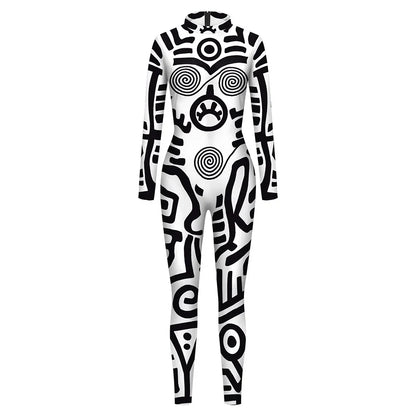 Women Men black/white Punk Robot Abstract Art Geometry 3D Printed Jumpsuit Adults Halloween Cosplay Costume for Dancing Party Dress Up festival sets