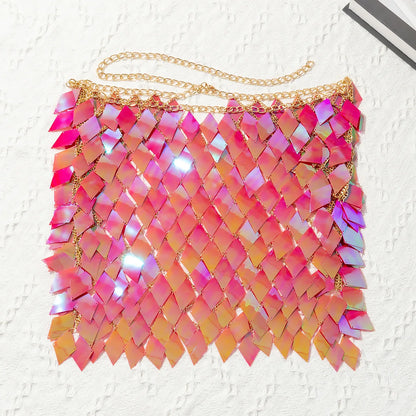 Diamond Shaped Sequins Two-Piece Chainmail Skirt Set Sexy Summer Bra Top Belly Waist Skirt Chains for Women and Girls