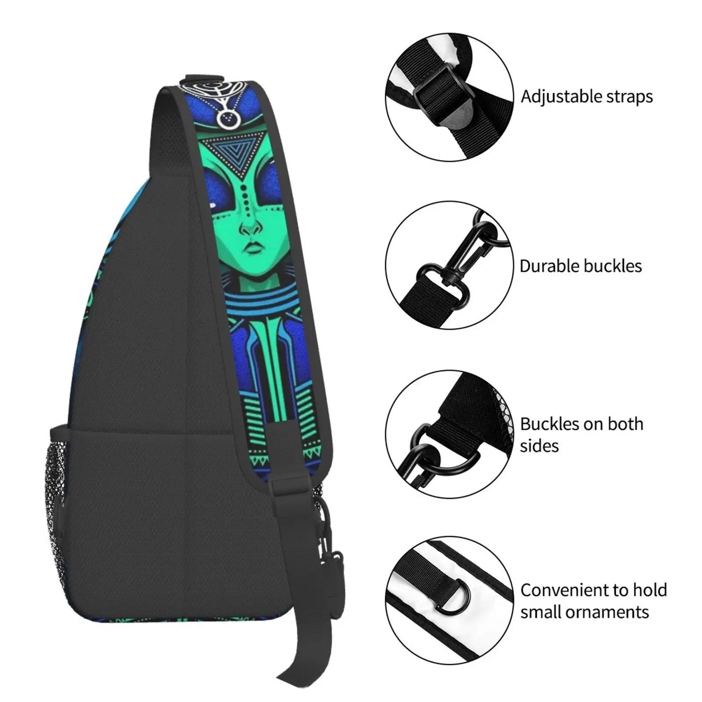 Alien Teardrop Bag Backpack - Triangle In Lotus Crossbody Backpack Unisex Sling Chest Bag Gym Bag Travel Bag
