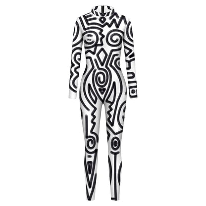 Women Men black/white Punk Robot Abstract Art Geometry 3D Printed Jumpsuit Adults Halloween Cosplay Costume for Dancing Party Dress Up festival sets