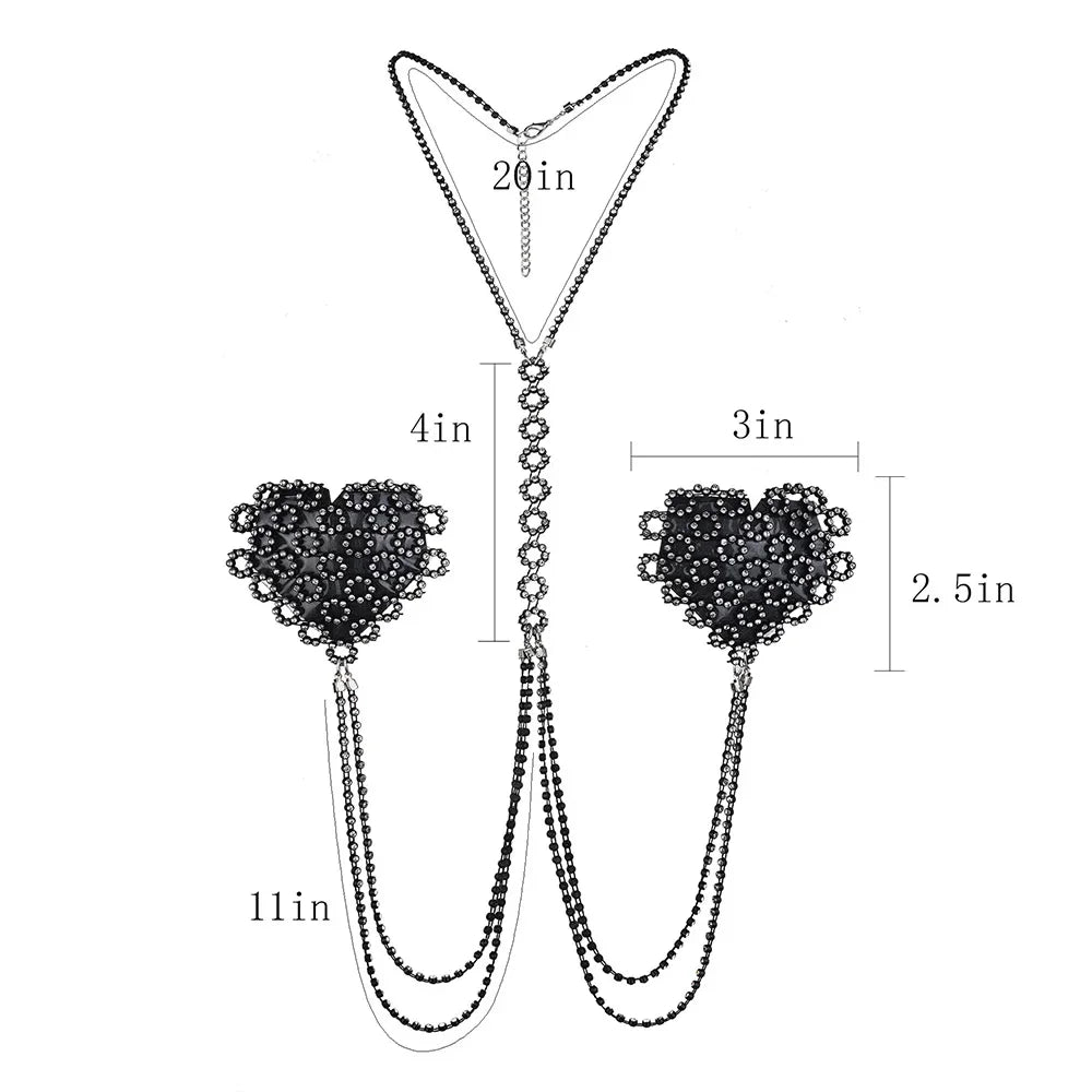 Rhinestone Decorative Nipple Pasties Women's Sexy Choker Collar Body Chain Silicone Self-Adhesive Reusable Nipple Cover Stickers