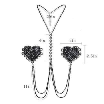 Rhinestone Decorative Nipple Pasties Women's Sexy Choker Collar Body Chain Silicone Self-Adhesive Reusable Nipple Cover Stickers