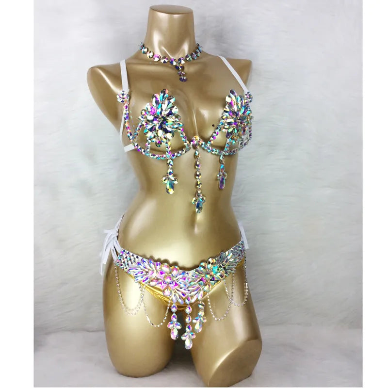2 Piece Belly Dance Performance Bra Belt Beads Samba Skirt