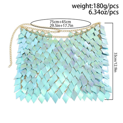 Diamond Shaped Sequins Two-Piece Chainmail Skirt Set Sexy Summer Bra Top Belly Waist Skirt Chains for Women and Girls