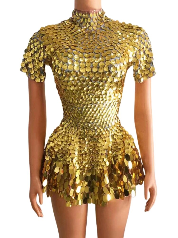 Shining Sequins Short Dress for Women Party Dress Nightclub Performance Dance Costume Show Stage Wear - DITCHWORLD