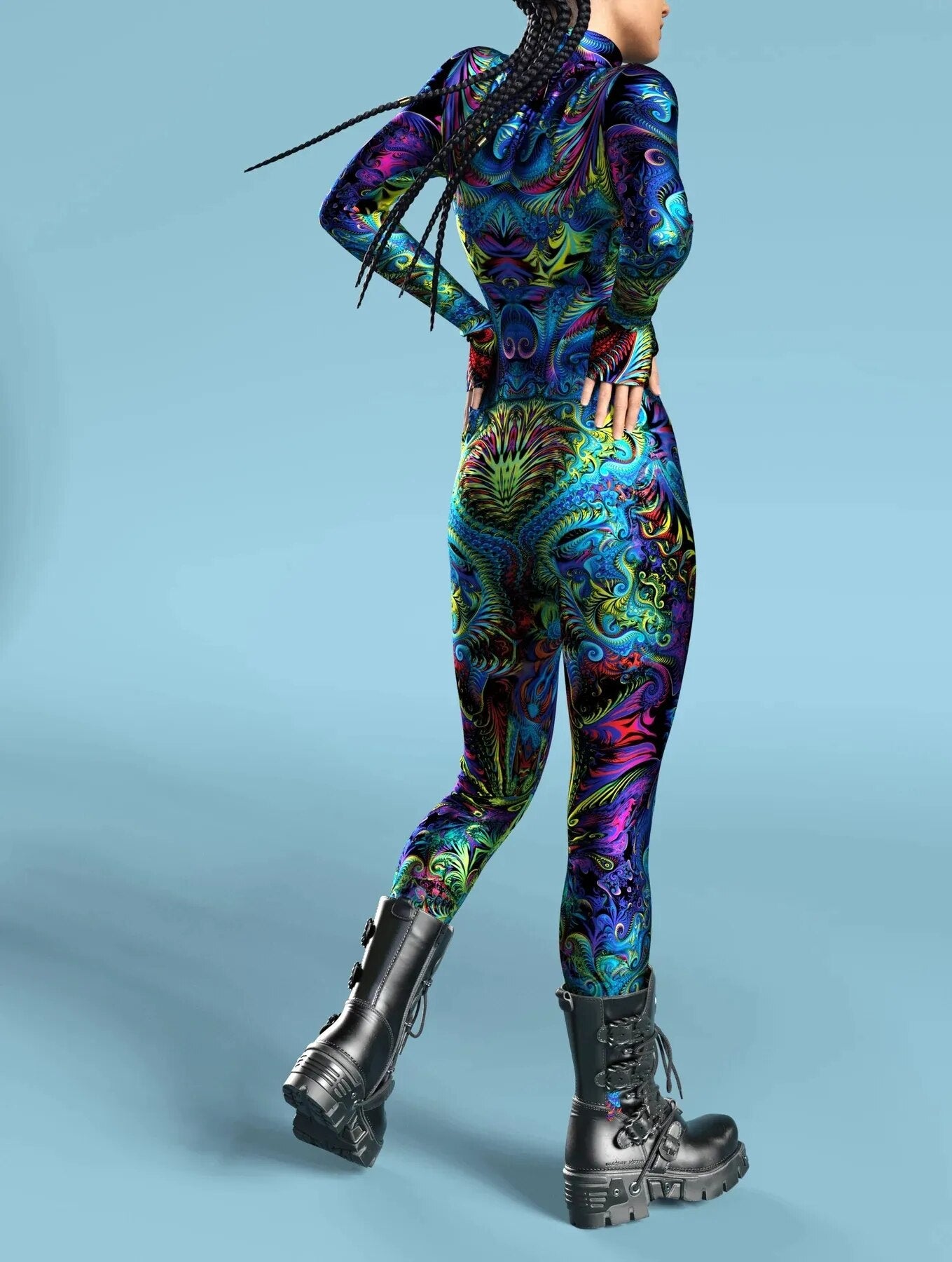 Rainbow Fractal Hypnotic Bodysuit - Skinny Jumpsuit Wear Onesie Doof C –  DITCHWORLD