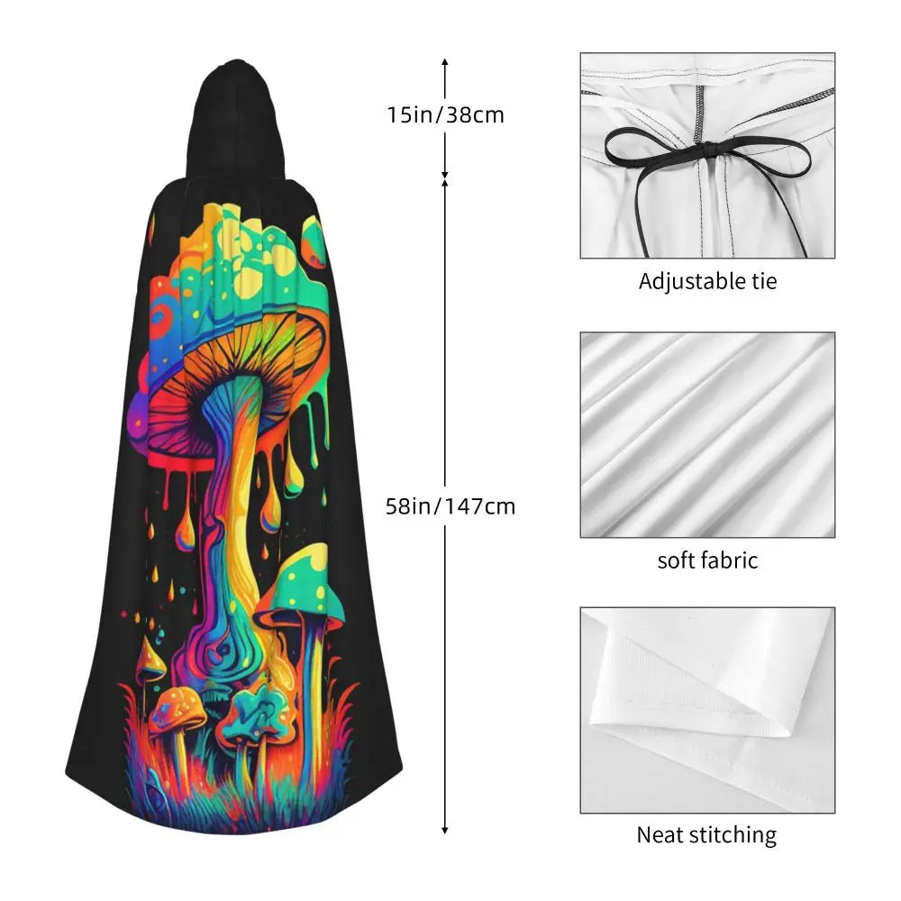 Hooded Cloak - Glowing Psychedelic Mushrooms Trippy Mushroom  Witch Medieval Costume Cosplay Cape Halloween festival Adult Unisex