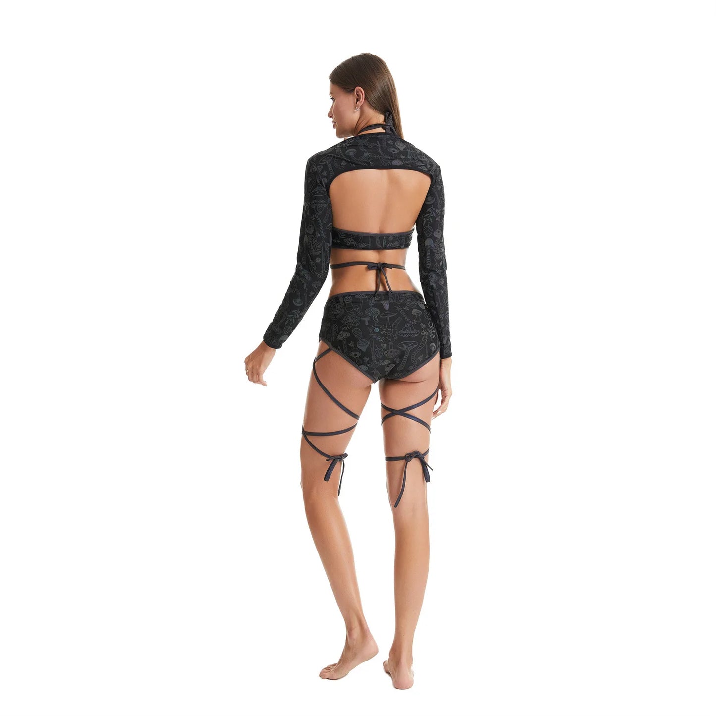 UV glowing Reflective Outfit Set Bandage Shorts+Bra+Crop Top Techwear Clothing club festival