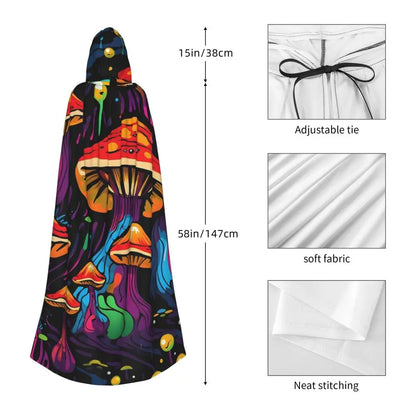 Hooded Cloak - Glowing Psychedelic Mushrooms Trippy Mushroom  Witch Medieval Costume Cosplay Cape Halloween festival Adult Unisex