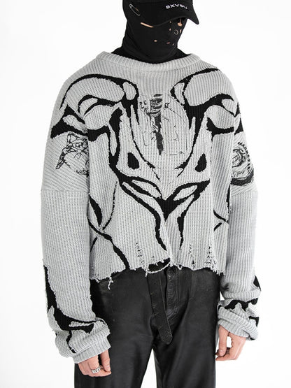 Heavy Metal Sweater Design Pullovers Y2k Destroyed Ripped Jumper Knit - DITCHWORLD