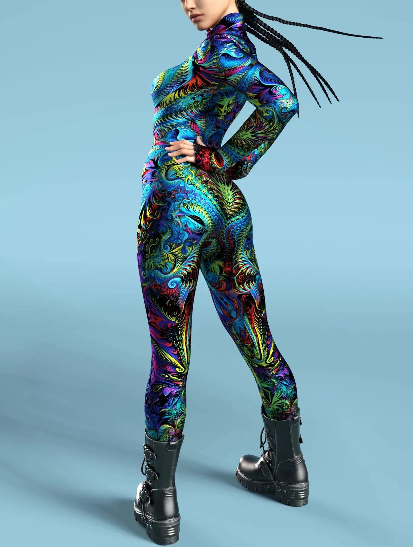 Rainbow Fractal Hypnotic Bodysuit - Skinny Jumpsuit Wear Onesie Doof Costume Elastic Bodysuits Rave Rompers - DITCHWORLD