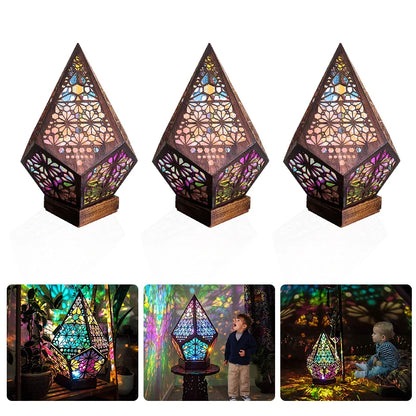 Wooden Hollow USB-LED Projection Night Lamp - Bohemian Desk Lamp