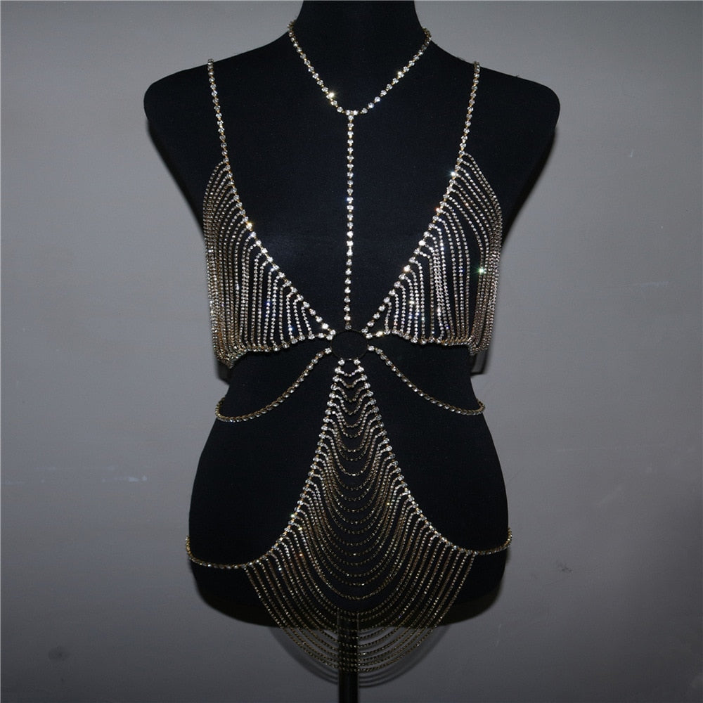 Sexy Body Chain Multilayer Chest Chain Dress With Rhinestones For Women Fashion Festival Top Luxury Layer