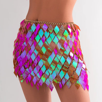 Diamond Shaped Sequins Two-Piece Chainmail Skirt Set Sexy Summer Bra Top Belly Waist Skirt Chains for Women and Girls