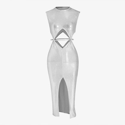 Y2K Sexy Aesthetic Fashion Sequin Bohemian Elegant Casual Side Cut Out Streetwear Sleeveless Party Dresses For Women 2023 Summer - DITCHWORLD