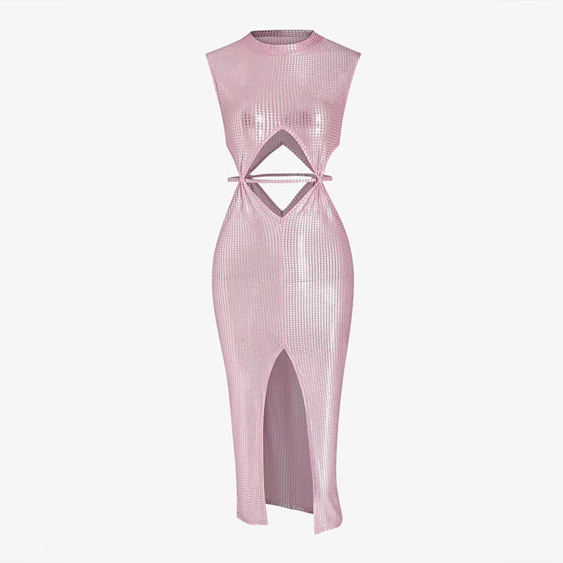 Y2K Sexy Aesthetic Fashion Sequin Bohemian Elegant Casual Side Cut Out Streetwear Sleeveless Party Dresses For Women 2023 Summer