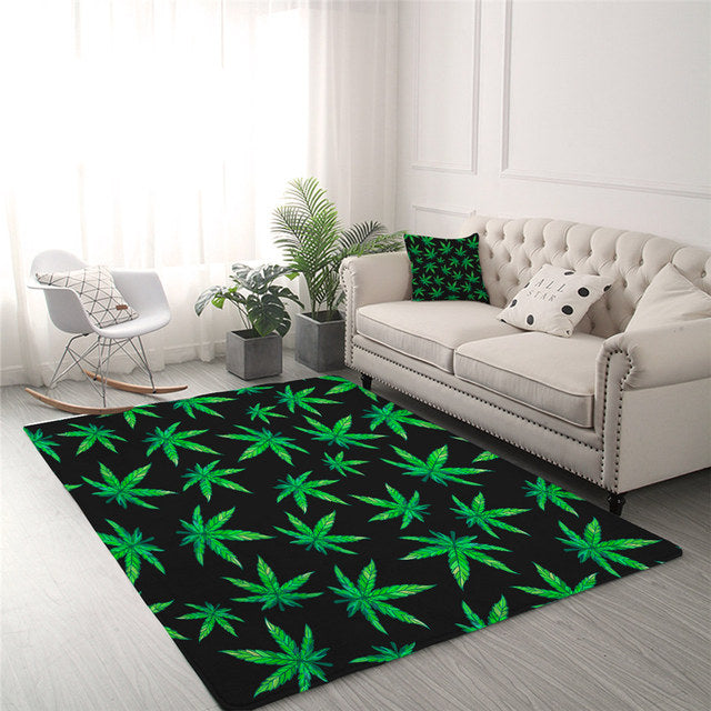 Trippy Living Room Rug Green Leaf - DITCHWORLD