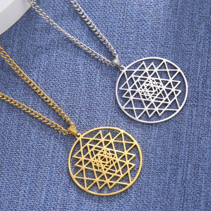 Sri Yantra Yoga Necklace Mandala Hindu Sacred Geometry Stainless Steel Jewelry - DITCHWORLD