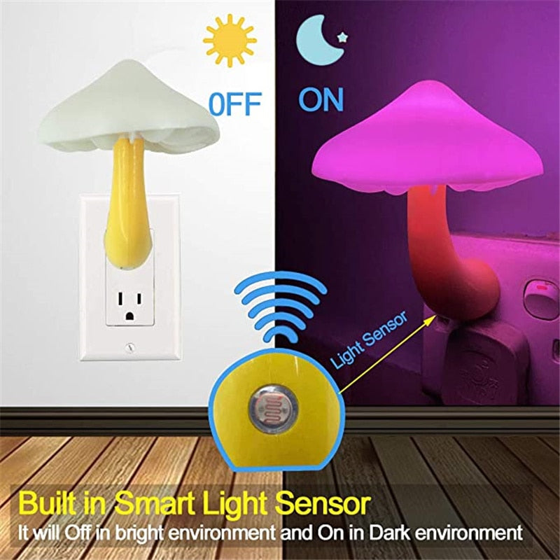 LED Night Lights Mushroom Shape Automatic Sensor Toilet Bedroom Decor Wall Lamps Light-control Sensor Bedroom Light - DITCHWORLD