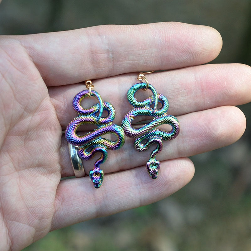 Vintage Psychedelic Snake Dangle Earrings Serpent Earrings Pagan Gothic Amulet Witch Jewelry - DITCHWORLD