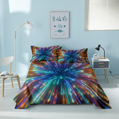 Colorful 3D Geometric Bed Sheet Designs - Doona Cover Printed Galaxy Bed Sheets With Pillowcase For Bedroom Luxury King Queen Size Bedspread