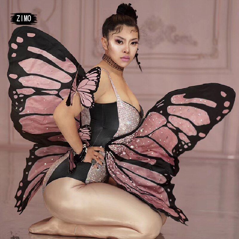 Fairy butterfly wings rhinestone stunning bodysuit - DITCHWORLD