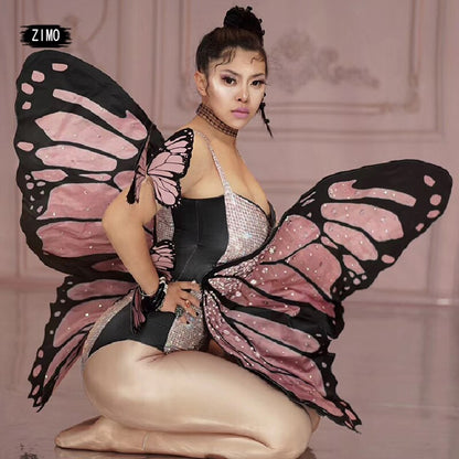 Fairy butterfly wings rhinestone stunning bodysuit - DITCHWORLD