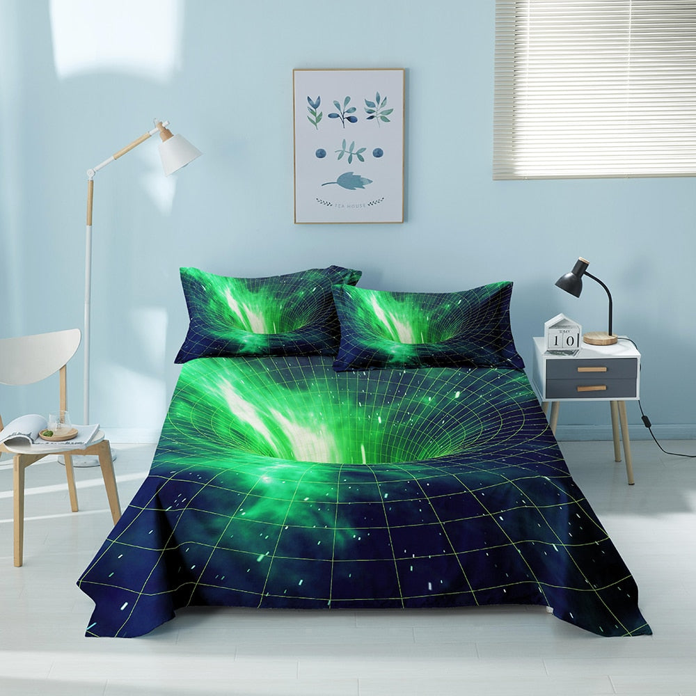 Colorful 3D Geometric Bed Sheet Designs - Doona Cover Printed Galaxy Bed Sheets With Pillowcase For Bedroom Luxury King Queen Size Bedspread - DITCHWORLD