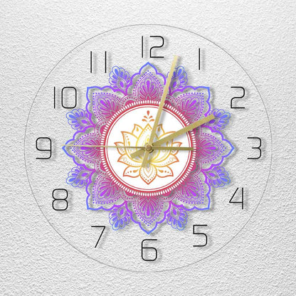 Mandala with Lotus Flower Modern Wall Clock OM Studio Sign Living Room Bedroom Bohemian Wall Decor Psychedelic Wall Clock Watch