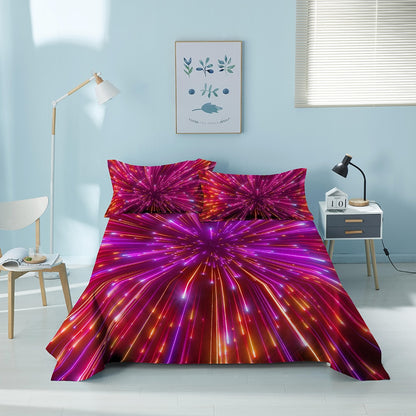 Colorful 3D Geometric Bed Sheet Designs - Doona Cover Printed Galaxy Bed Sheets With Pillowcase For Bedroom Luxury King Queen Size Bedspread