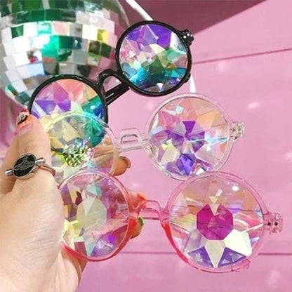 1pcs Clear Round Glasses Kaleidoscope Eyewears Crystal Lens Party Rave Sunglasses female mens glasses Party Queen gifts Hot - DITCHWORLD