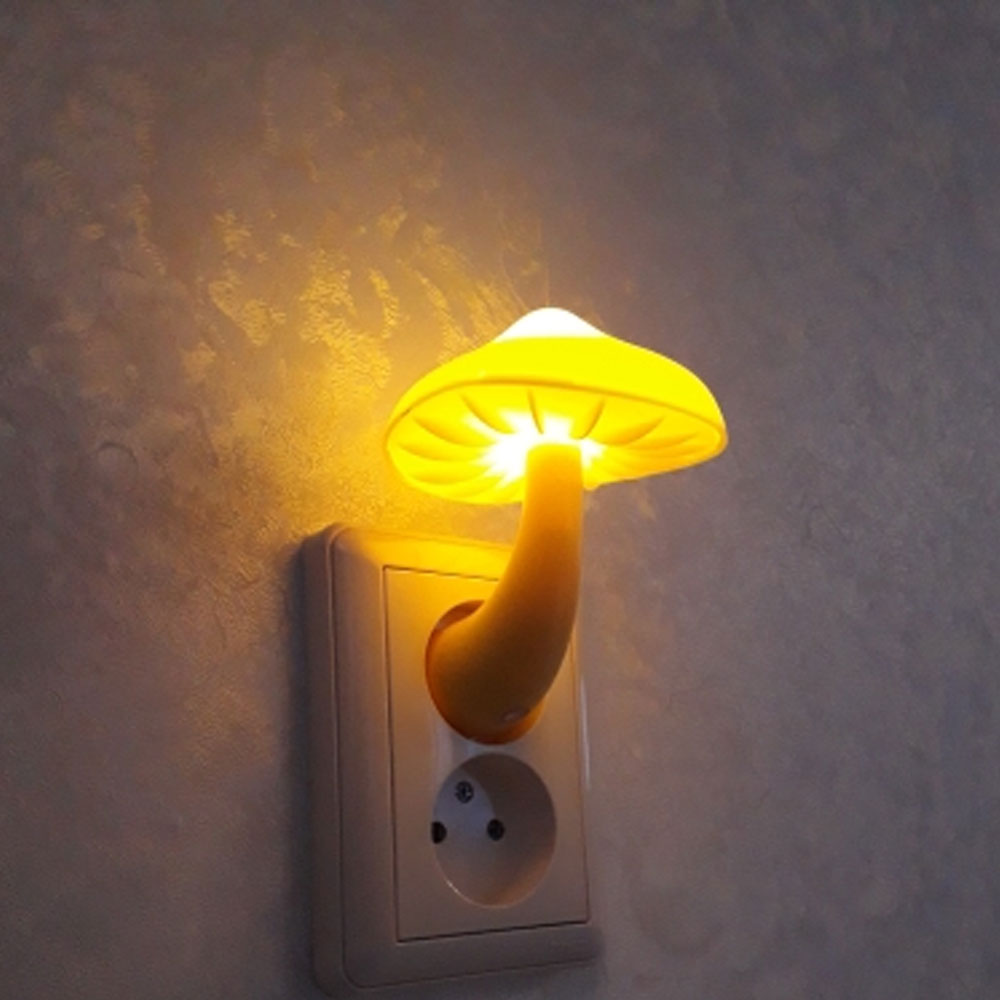 Led Night Light Mushroom Wall Socket Lamp Eu Us Plug Warm White Light-control Sensor Bedroom Light Home Decoration - DITCHWORLD