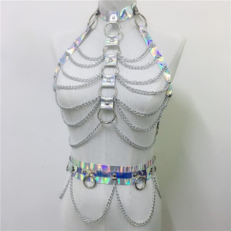 Holographic Two Piece Chain Set w/ Adjustable Waist Music Festival-wear