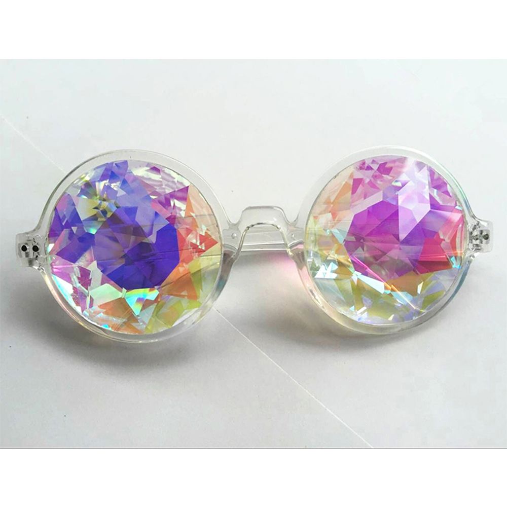 1pcs Clear Round Glasses Kaleidoscope Eyewears Crystal Lens Party Rave Sunglasses female mens glasses Party Queen gifts Hot