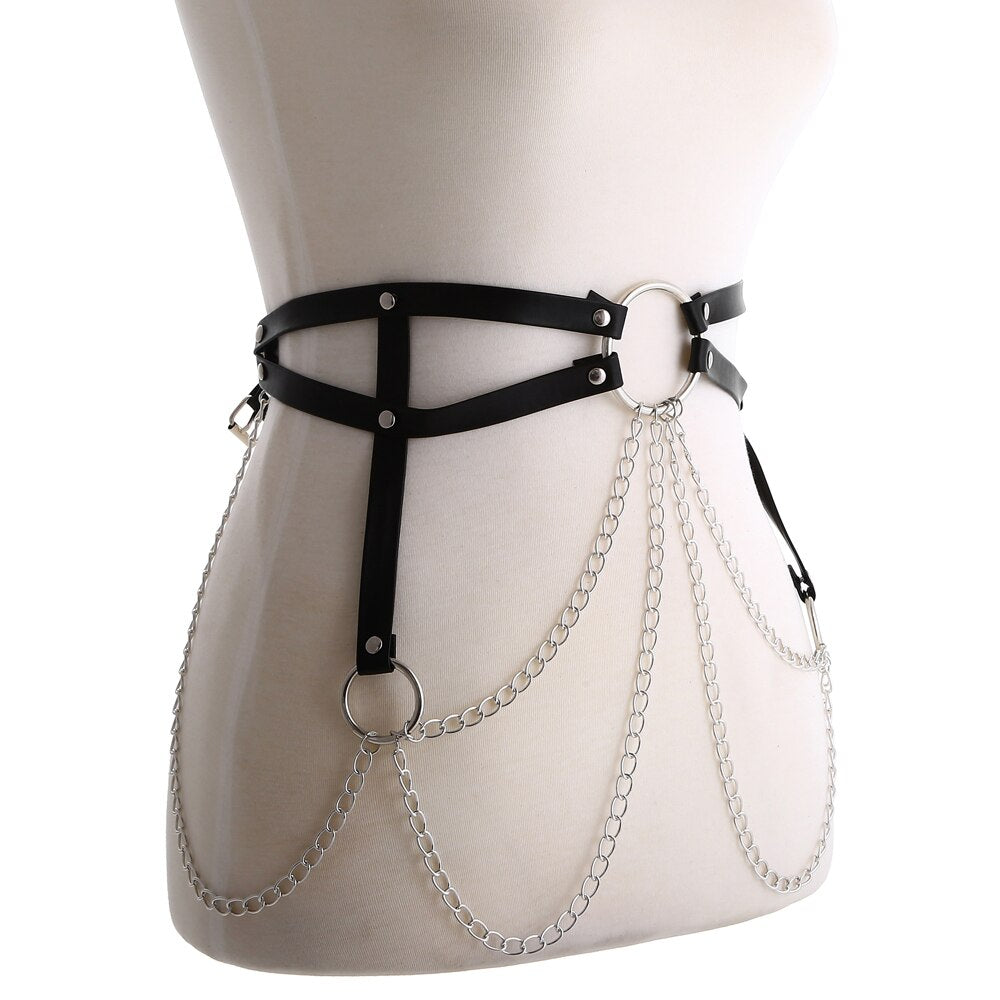 Body Harness Women Sexy Chain Belt Faux Leather Strap Waist  Jewellery Festival Girls Belly Chains