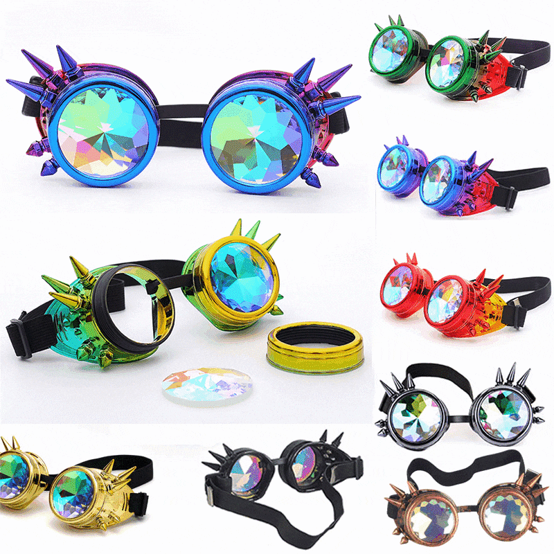 Kaleidoscope goggles Crystal Lenses Men Women Rivet Steampunk Goggles  Eyewear - DITCHWORLD
