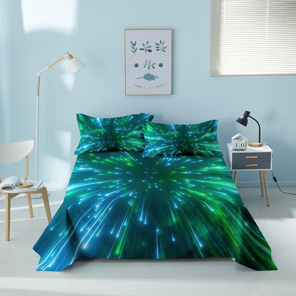 Colorful 3D Geometric Bed Sheet Designs - Doona Cover Printed Galaxy Bed Sheets With Pillowcase For Bedroom Luxury King Queen Size Bedspread - DITCHWORLD