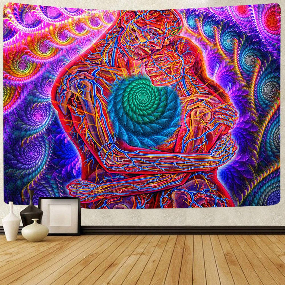 Alex Grey Lovers Tapestry - Trippy Psychedelic Kissing Lovers Art Wall Hanging Tapestries for Living Room Home studio Decor - DITCHWORLD