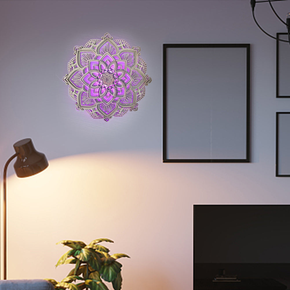 LED Night Light Mandala Yoga Room Nightlight Wooden Hanging Carved Multilayered LED Wall Lamp