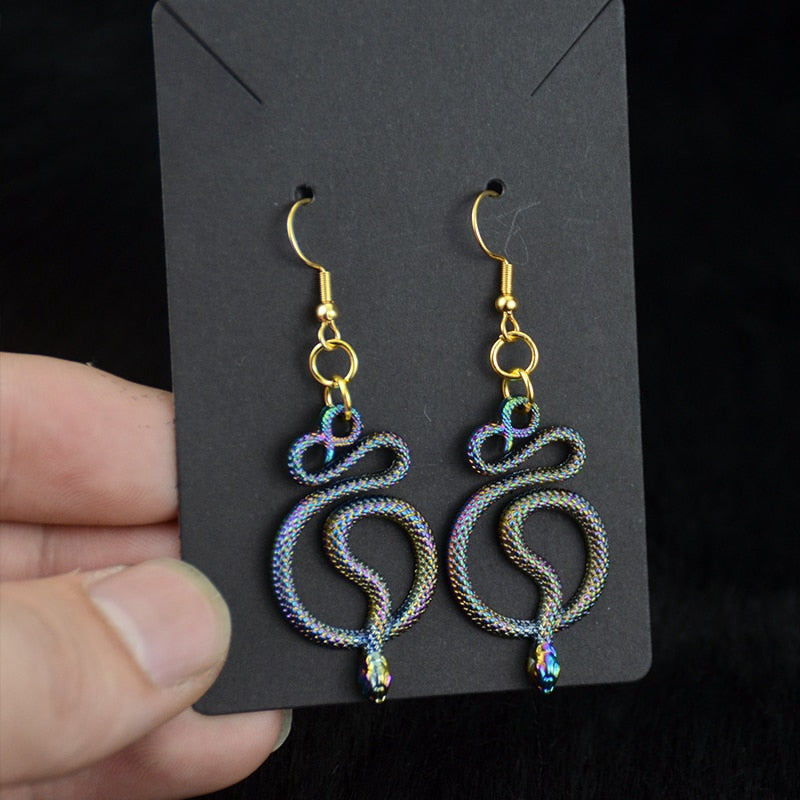 Vintage Psychedelic Snake Dangle Earrings Serpent Earrings Pagan Gothic Amulet Witch Jewelry
