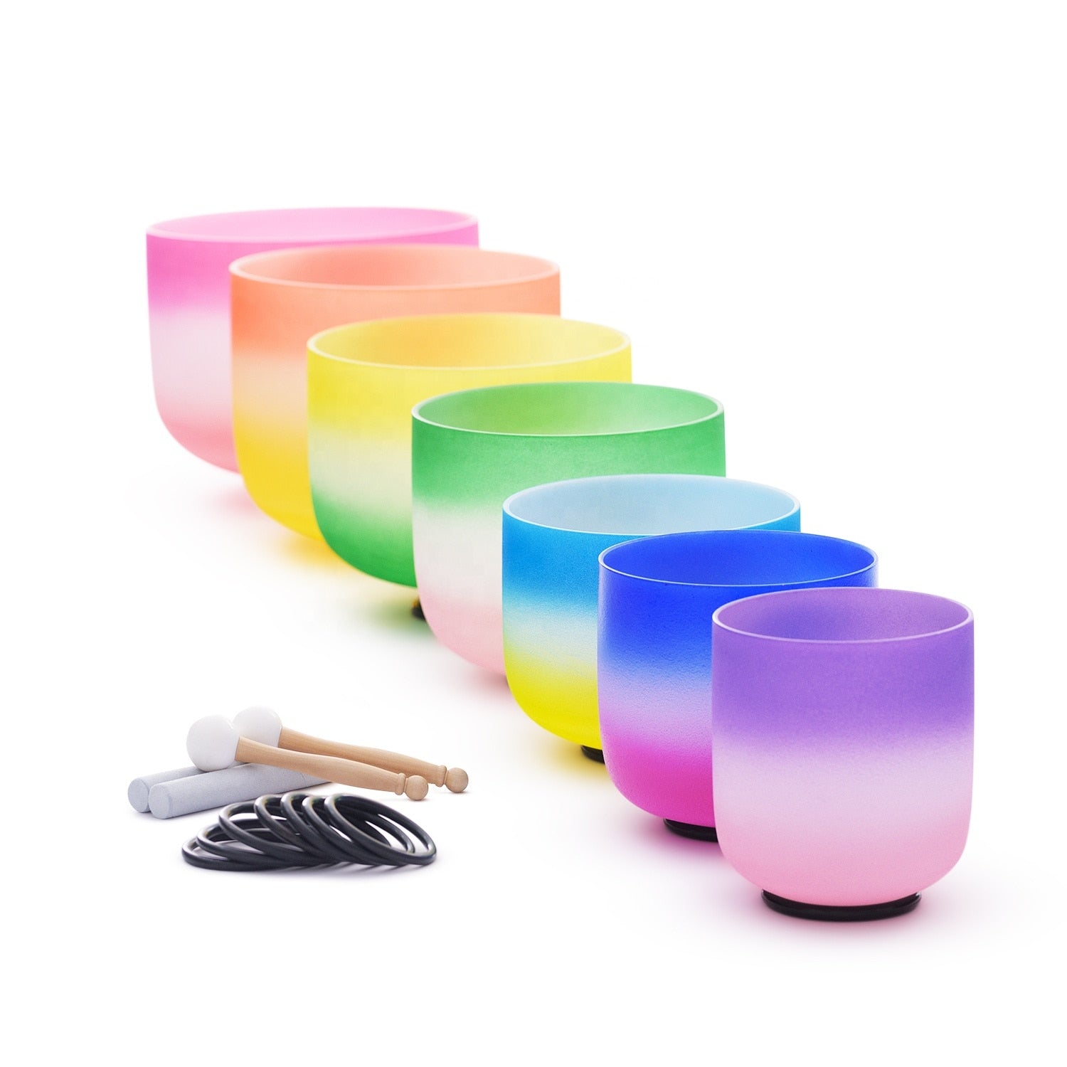 Chakra Note Set of 7pcs CDEFGAB Rainbow Frosted Quartz Crystal Singing Bowl With 2PCS Free Case - DITCHWORLD
