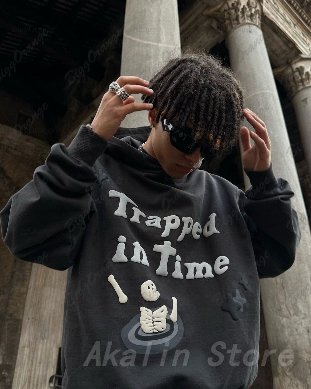 Trapped in Time Hoody - Print Hoodies Oversized Streetwear Men High Quality Cotton Liner Sweatshirt Top Y2k sweater jumper - DITCHWORLD