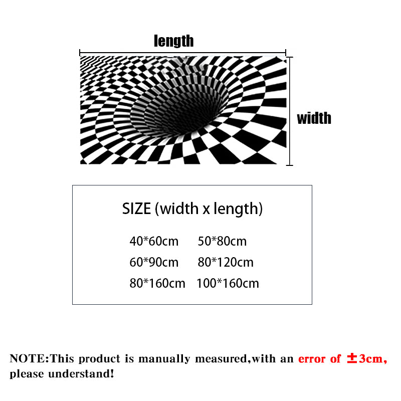 Vortex Illusion Rug 3D Trap Effect Bottomless Hole Carpet Geometric Black White - Anti Slip Floor Mats - DITCHWORLD